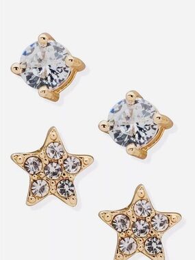 Dkny Gold-Tone Clear Crystal Round and Star Stud Earring Set
